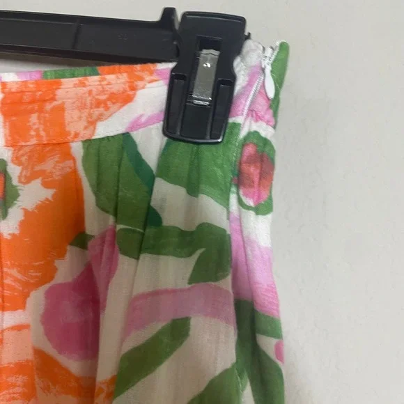 Banjanan Size Medium Agatha Midi A Line Skirt Pastel Orange Pink Cotton Floral - Picture 4 of 10